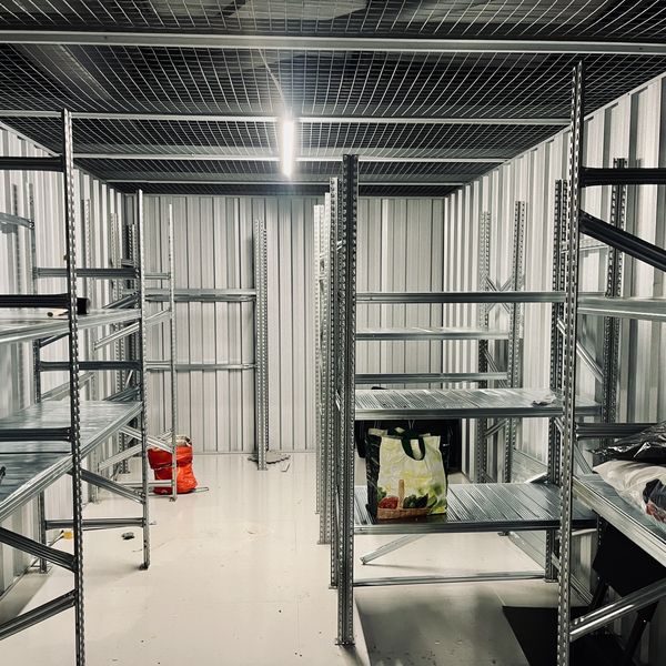 Shelving and racking inside a storage unit